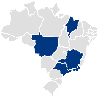 Mapa do Brasil com os estados onde a OQR tem usinas instaladas